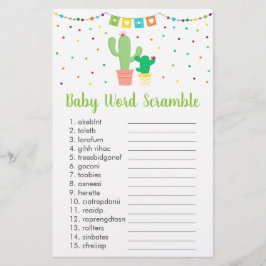 Cute Fiesta Cactus Baby Shower Ord Scramble Game