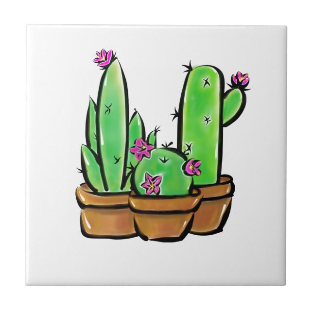 Cute fiesta Cactus cacti succulents Kakelplatta (Framsidan)
