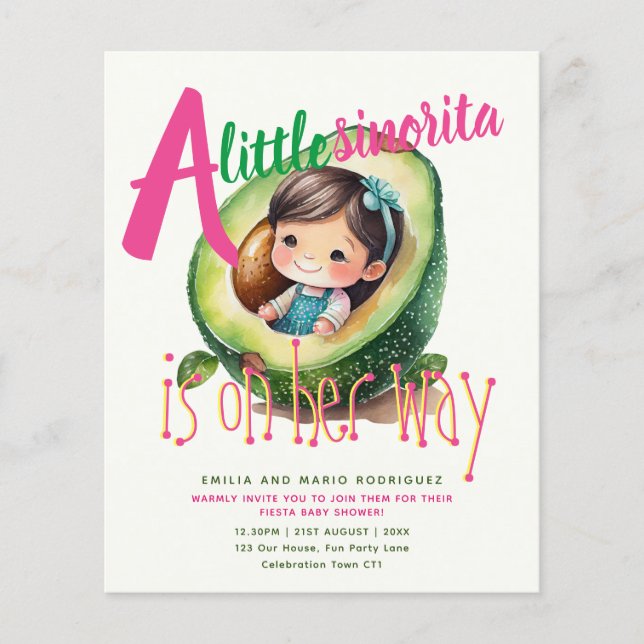 Cute Fiesta Girl Baby Shower Sinorita BUDGET (Framsida)