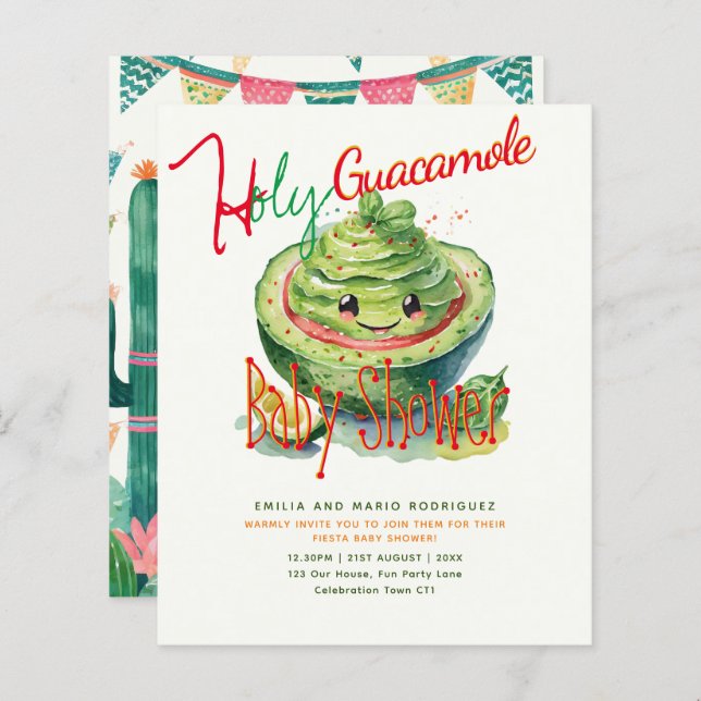 Cute Fiesta Heliga Guacamole Baby Shower BUDGET (Fram/baksida)