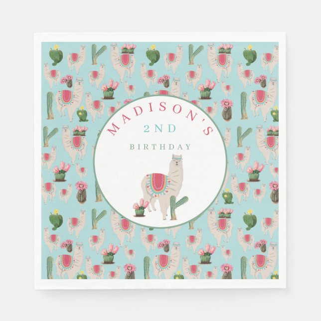 Cute Fiesta Llama & Cactus Barns födelsedag Pappersservett (Framsidan)