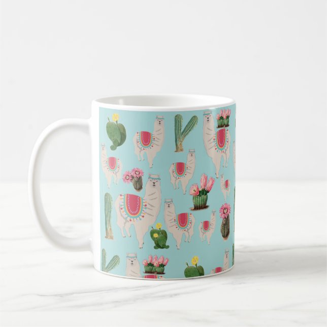 Cute Fiesta Llama & Cactus Mönster Kaffemugg (Vänster)