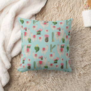 Cute Fiesta Llama & Cactus Mönster Kudde