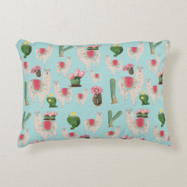 Cute Fiesta Llama & Cactus Mönster Prydnadskudde