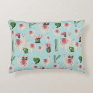 Cute Fiesta Llama & Cactus Mönster Prydnadskudde