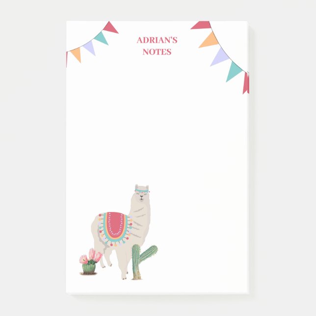 Cute Fiesta Llama & Cactus Post-it Block (Framsida)