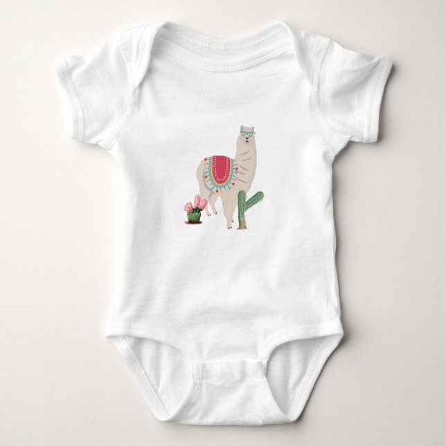 Cute Fiesta Llama & Cactus T Shirt (Framsida)