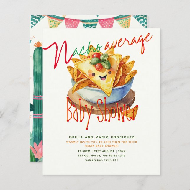 Cute Fiesta Nacho Average Baby Shower BUDGET (Fram/baksida)