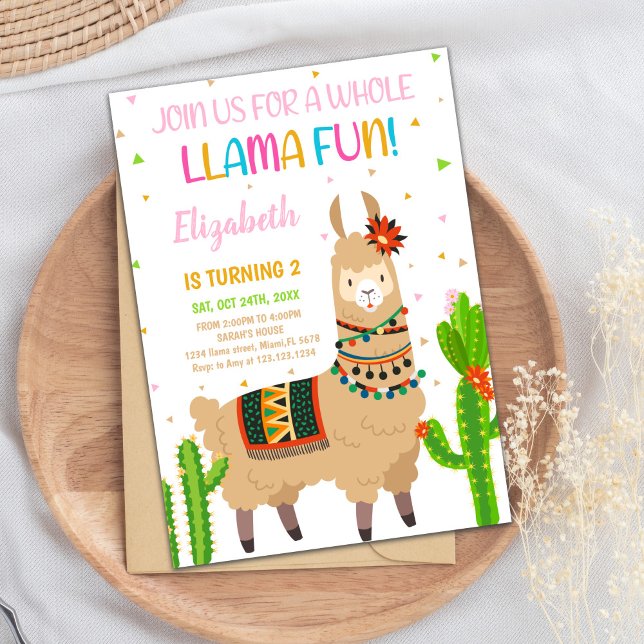 Cute Fiesta Party Card för barn eller Småbarn Inbjudningar (Brown Llama Birthday Invitations)