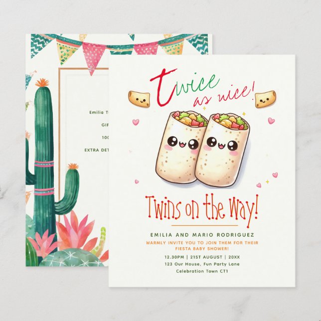 Cute Fiesta TWILLINGARS Baby Shower BURRITOS (Fram/baksida)