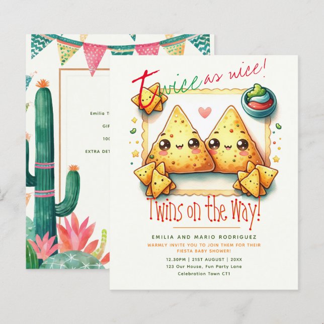 Cute Fiesta TWILLINGARS Baby Shower NACHOS barn (Fram/baksida)