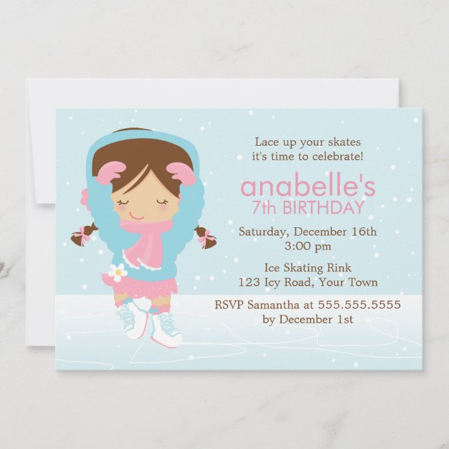 Cute Figur Skater Birthday Inbjudningar (Framsida)