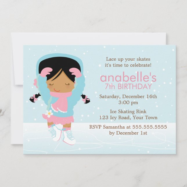Cute Figur Skater Girls Birthday Inbjudningar (Framsida)