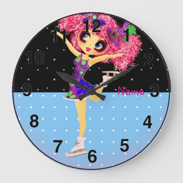 Cute Figur Skater  Icesking Girl personlig Stor Klocka (Framsida)