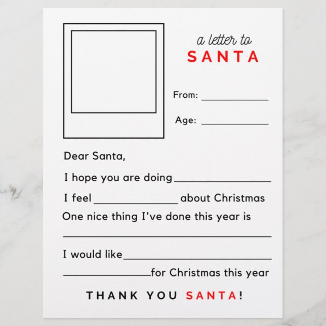 Cute Fill in the Blank Brev to Santa (Framsida)