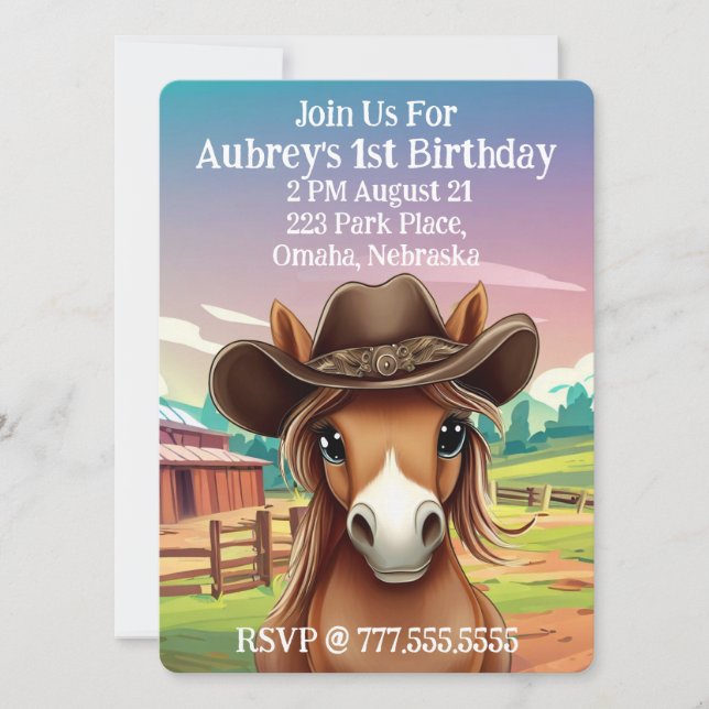Cute Filly in Cowboy Hat Birthday Inbjudningar (Framsida)