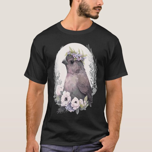 Cute Finch Bird Flower Crown Pet Birds  1 T Shirt (Framsida)