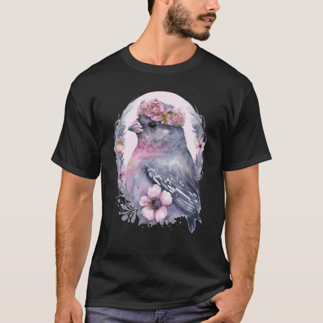 Cute Finch Bird Flower Crown Pet Birds  1 T Shirt (Framsida)