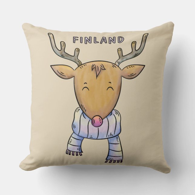 Cute Finland Reindeer dekorativ kudde (Framsida)