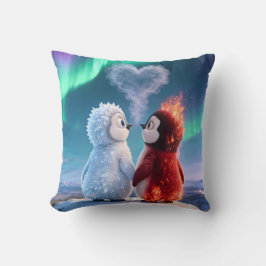 Cute Fire and Ice Penguin Northern Lights Kudde