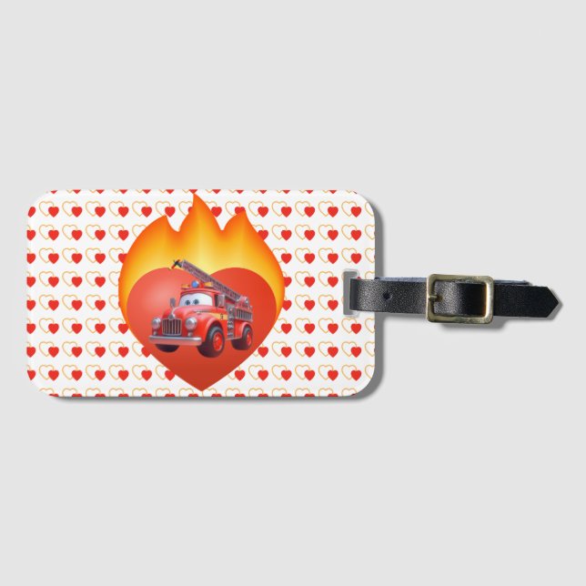 Cute fire lastbil Valentine-dagen Bagagebricka (Framsida horisontal)