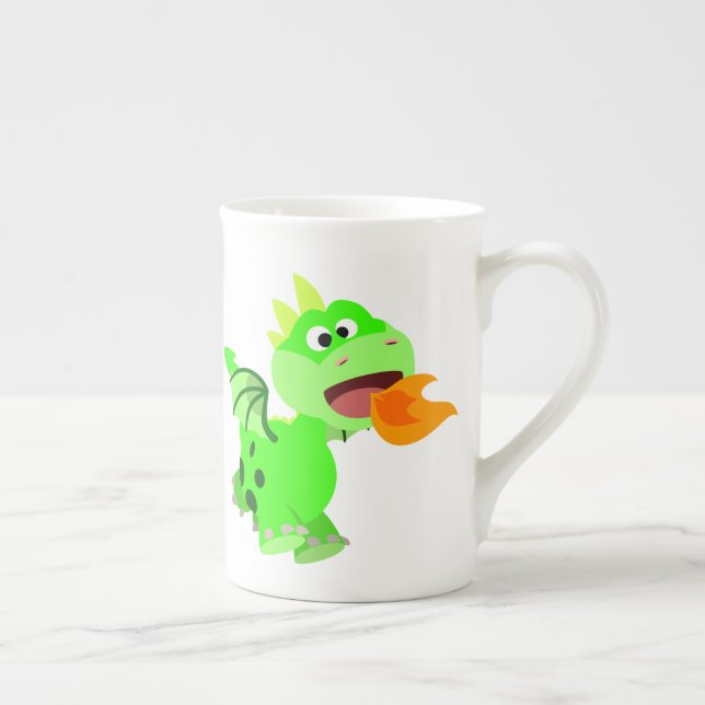 Cute Fire-Spating Tecknad Baby Dragon Benporslin Mugg (Höger)