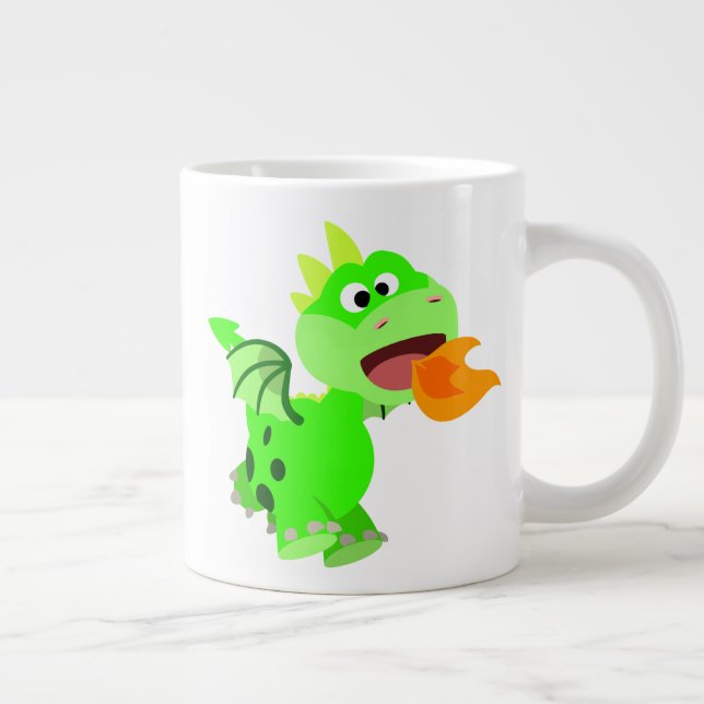 Cute Fire-Spating Tecknad Baby Dragon Jumbo Mugg (Höger)