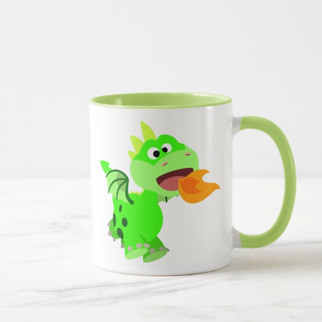 Cute Fire-Spating Tecknad Baby Dragon Mugg (Höger)