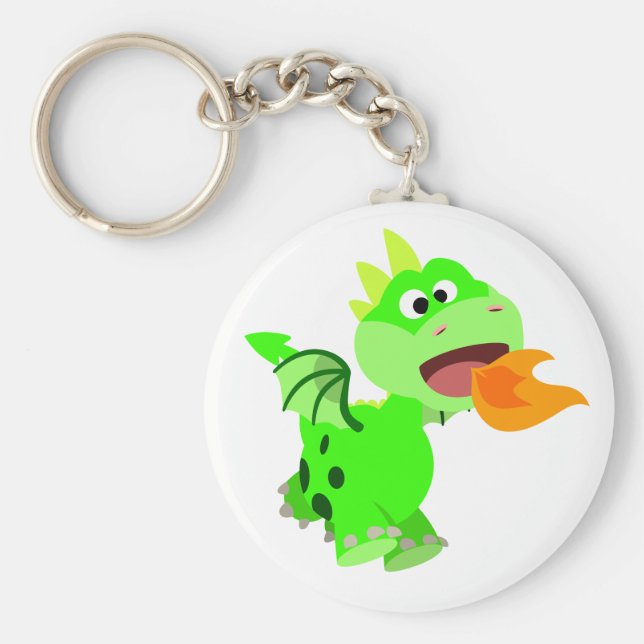 Cute Fire-Spating Tecknad Baby Dragon Nyckelring (Framsidan)