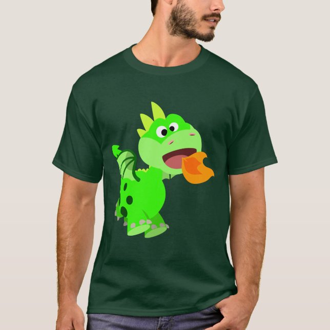 Cute Fire-Spating Tecknad Baby Dragon T Shirt (Framsida)