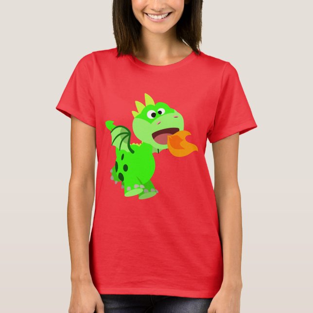 Cute Fire-Spating Tecknad Baby Dragon T-shirt (Framsida)