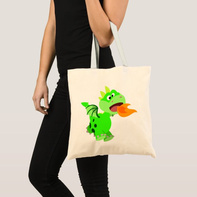 Cute Fire-Spating Tecknad Baby Dragon Tygkasse (Framsida (produkt))