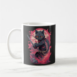 Cute Fire Stänk Black Ninja Cat Warrior Kaffemugg
