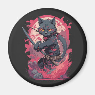 Cute Fire Stänk Black Ninja Cat Warrior Magnet