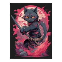 Cute Fire Stänk Black Ninja Cat Warrior