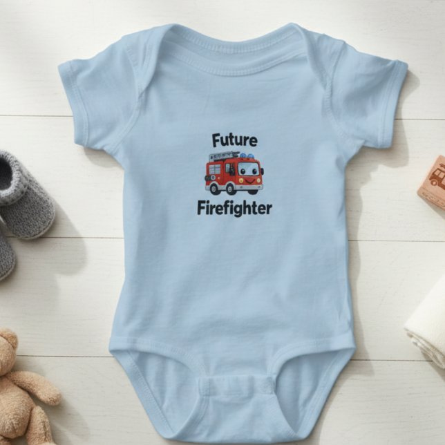 Cute Fire Truck Future Firefighter Baby Bodysuit T Shirt (Skapare uppladdad)