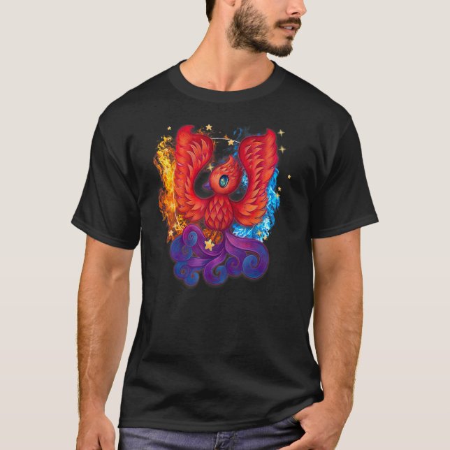 Cute Firebird Rising Phoenix Art T-Shirt Kids Todd (Framsida)
