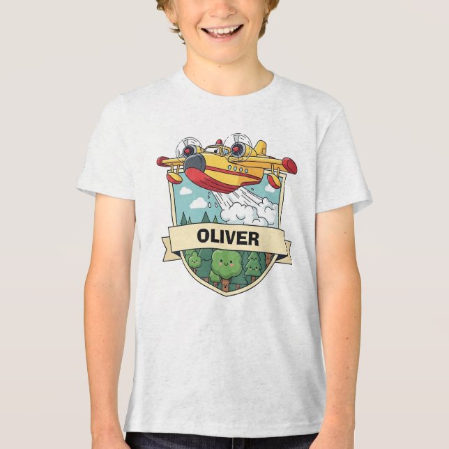 Cute Firefighge Flygplan Badge T Shirt (Framsida)