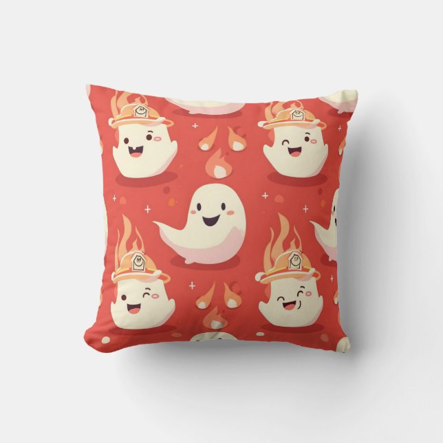 Cute Firefighter Ghost Kudde (Framsida)