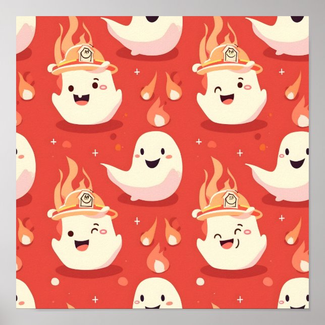 Cute Firefighter Ghost Poster (Framsidan)
