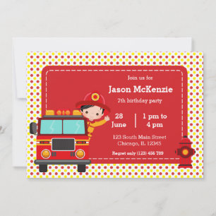 Cute Firefighter party Inbjudningar
