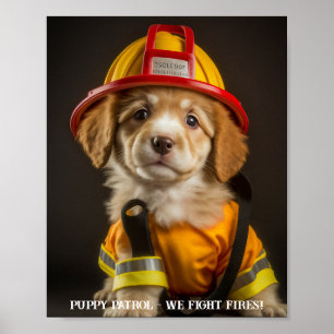 Cute Firefighter Puppy Poster eller avböjer Papper