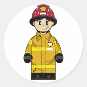 Cute Firefighter Sticker Runt Klistermärke
