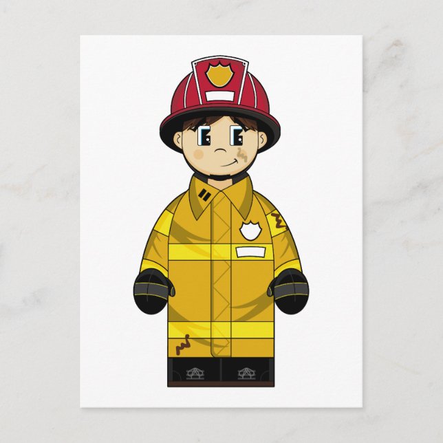 Cute Firefighter-vykort Vykort (Framsida)