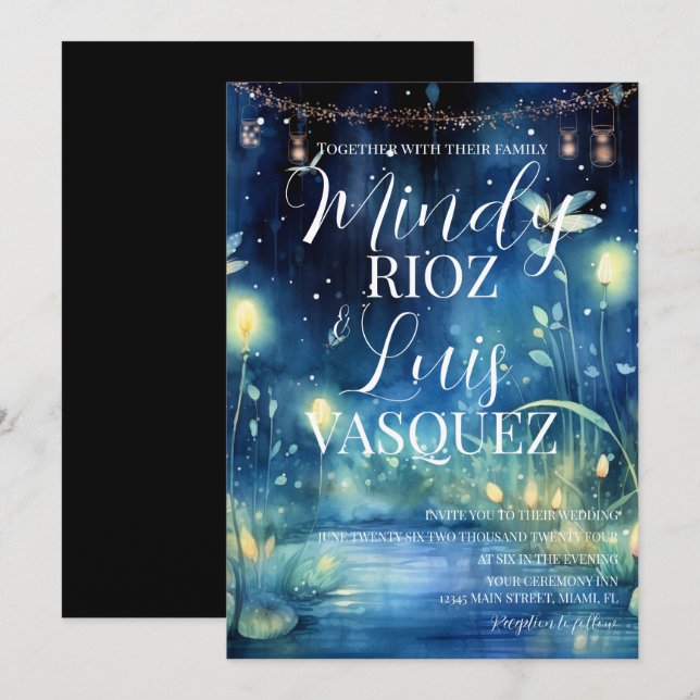 Cute Fireflies String Ljus bröllopsinbjudan Inbjudningar (Fram/baksida)