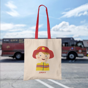Cute Fireman Firefighter Tecknade figurer Tygkasse