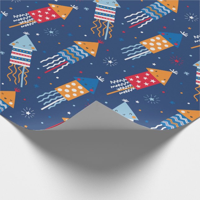 Cute Fireworks röd, vit orange Presentpapper (Hörn)