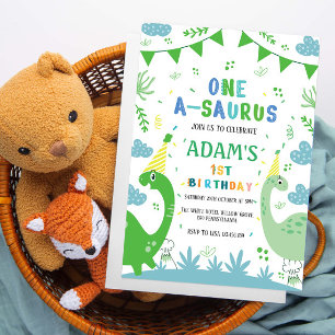 Cute First 1 Birthday Grönt Dinosaur Inbjudningar