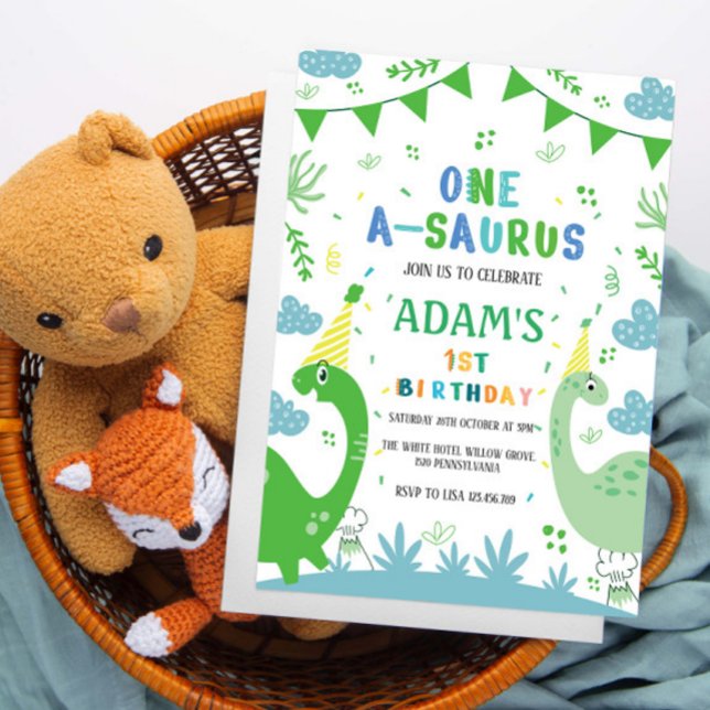 Cute First 1 Birthday Grönt Dinosaur Inbjudningar (Skapare uppladdad)