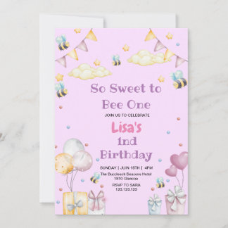 Cute First 1st Birthday honey Sweet Bee Inbjudningar